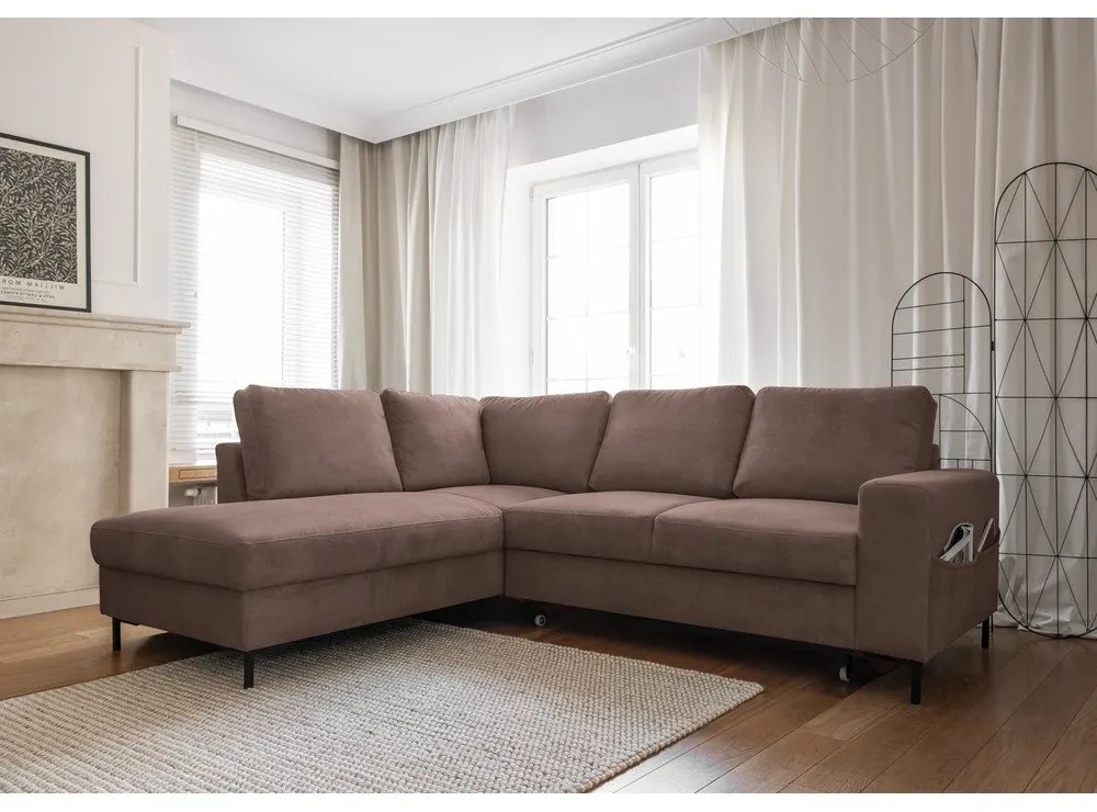 Кафяв разтегателен ъглов диван от рипсено кадифе (ляв ъгъл) Lofty Lilly – Miuform