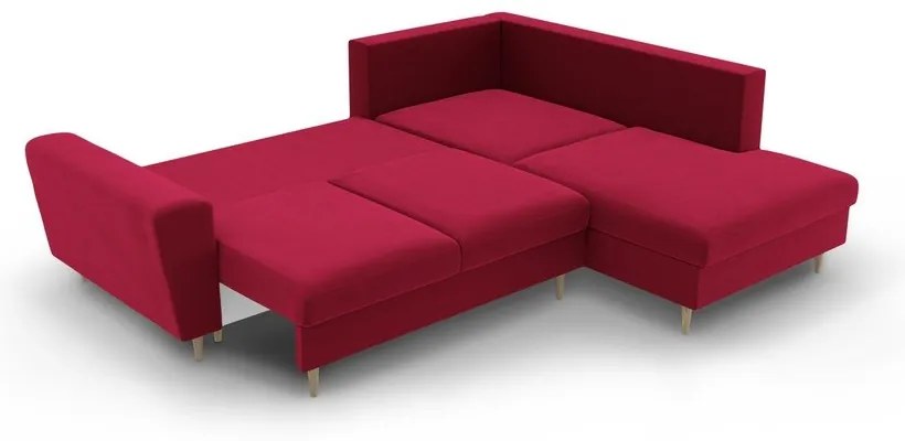 Червен кадифен разтегателен ъглов диван с място за съхранение (десен ъгъл/L форма) Kyoto – Cosmopolitan Design