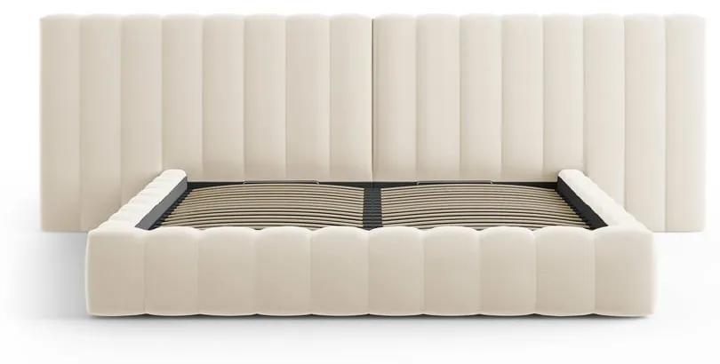 Бежово тапицирано двойно легло с място за съхранение и решетка 200x200 cm Gina - Milo Casa