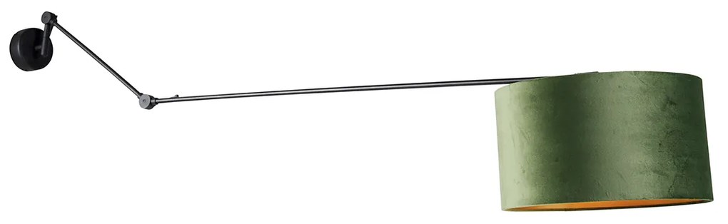 Стенна лампа черна с кадифена абажур зелена 35 см регулируема - Blitz