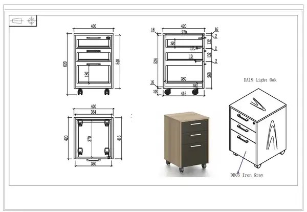 RFG Контейнер Milano, 400 х 420 х 620 mm, светъл дъб и сиво