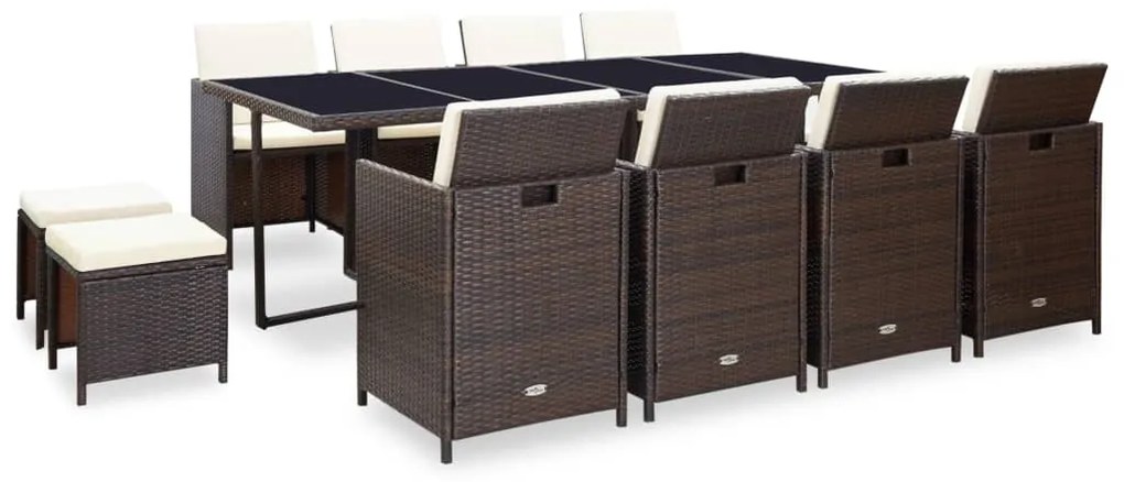 42528 vidaXL Градински комплект с възглавници, 13 части, кафяв полиратан