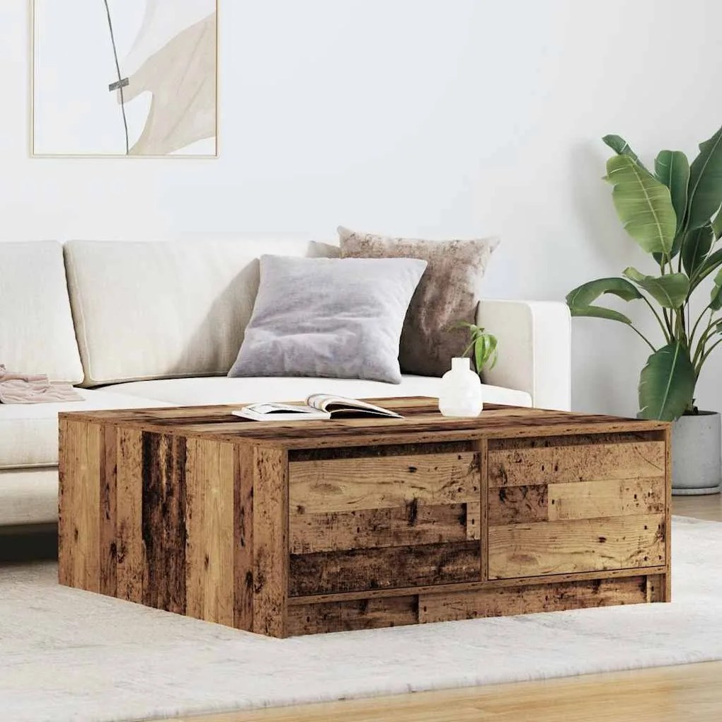 3328406 vidaXL Масичка за кафе с чекмеджета старо дърво 100x100x40 см
