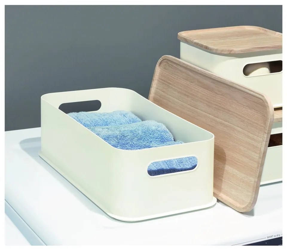 Бяла кутия за съхранение с капак, изработена от пауловния Дърво с дръжки, 21,3 x 43 cm Eco - iDesign