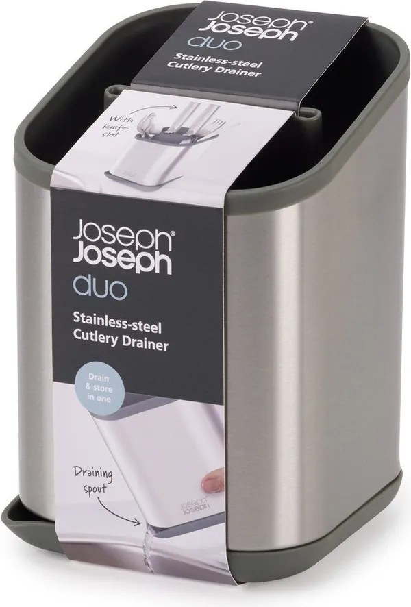 Тавичка за оттичане за прибори от неръждаема стомана в блестящо сребрист цвят 11x11,5 cm Duo Steel – Joseph Joseph