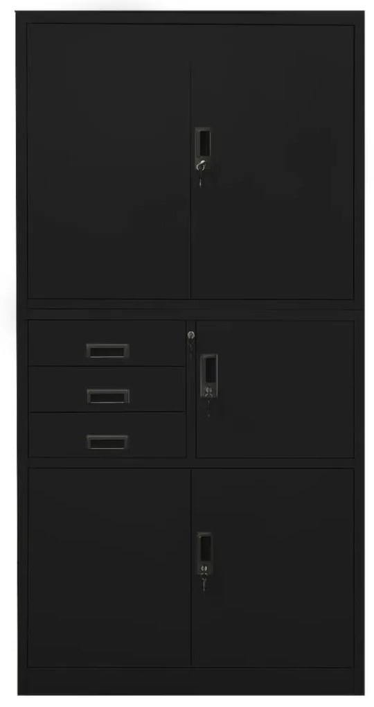 336415 vidaXL Офис шкаф, черен, 90x40x180 см, стомана