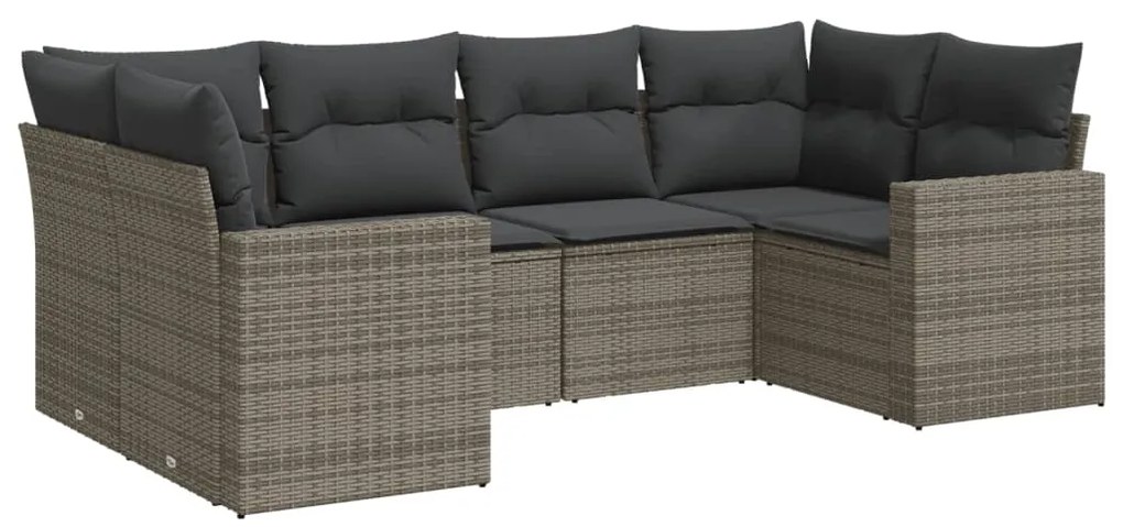 3251717 vidaXL Градински диван с възглавници, 6 части, полиратан, сив