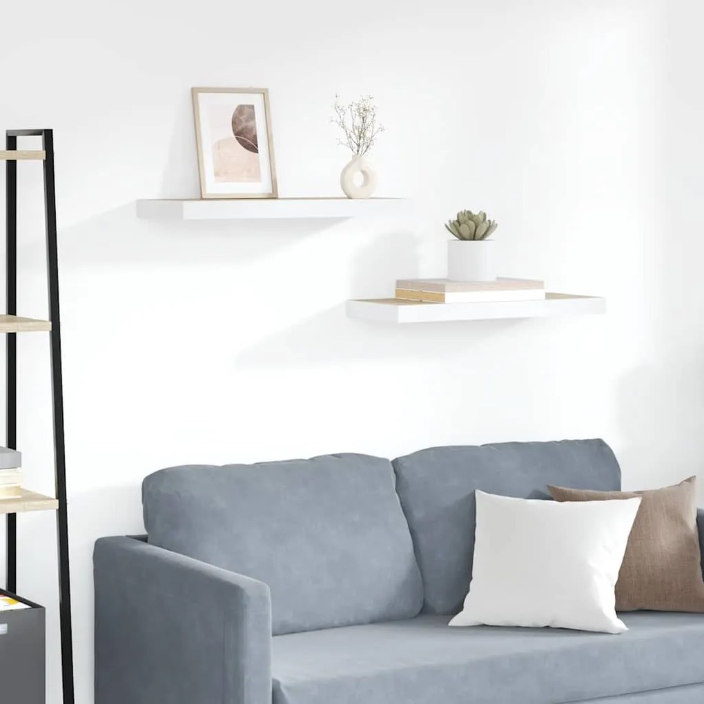 326577 vidaXL Окачени стенни рафтове, 2 бр, дъб и бял, 60x23,5x3,8 см, МДФ