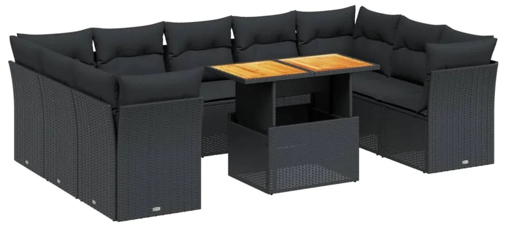 3270992 vidaXL Градински комплект диван с възглавници 10 части черен полиратан