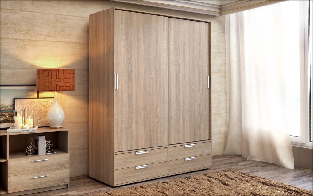 Гардероб с плъзгащи врати и чекмеджета Декс