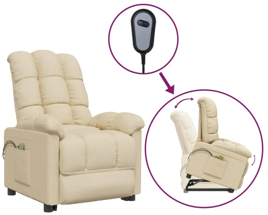 3100361 vidaXL Изправящ масажен стол, кремав, текстил