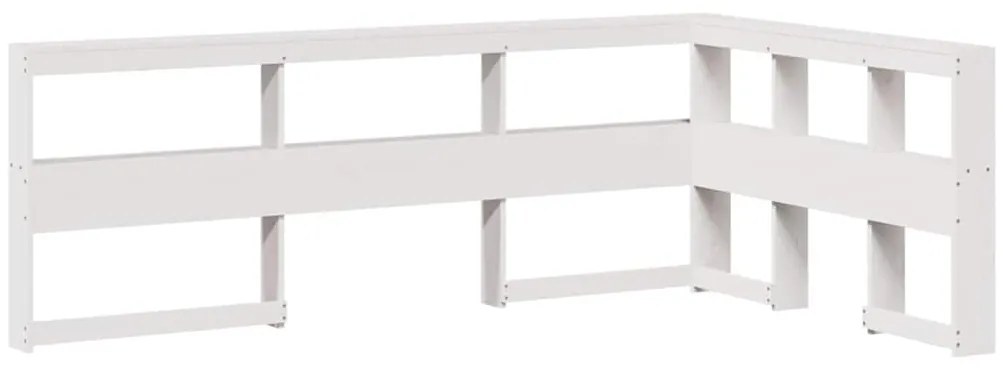 859269 vidaXL Табла за книги с L-образна, бяла, 120 см, масивно дърво бор