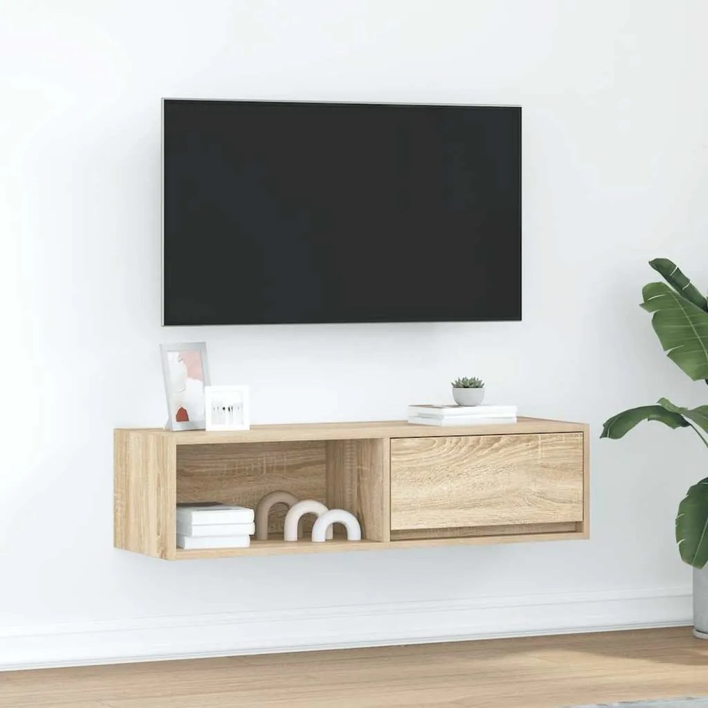861476 vidaXL ТВ шкаф, сонома дъб, 100x31x25,5 см, инженерно дърво