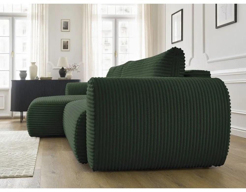 Тъмнозелен разтегателен ъглов диван от рипсено кадифе (ляв ъгъл) Lucien – Bobochic Paris