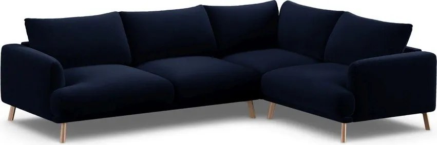 Тъмносин кадифен ъглов диван (десен ъгъл/L форма) Naomi – Micadoni