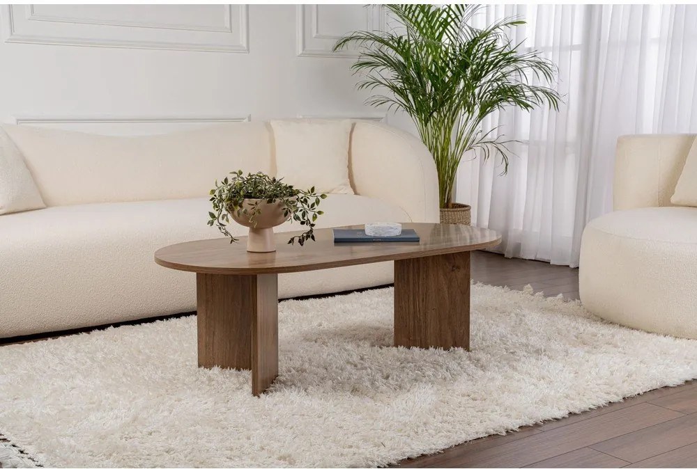 Тъмнокафява масичка за кафе с орехов декор 60x119 cm Sable – Kalune Design