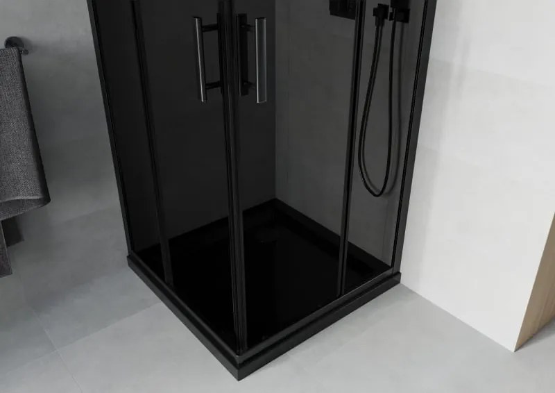 Mexen Rio квадратна душ кабина 80 x 80 см, графит, черна + поддушово корито Flat,