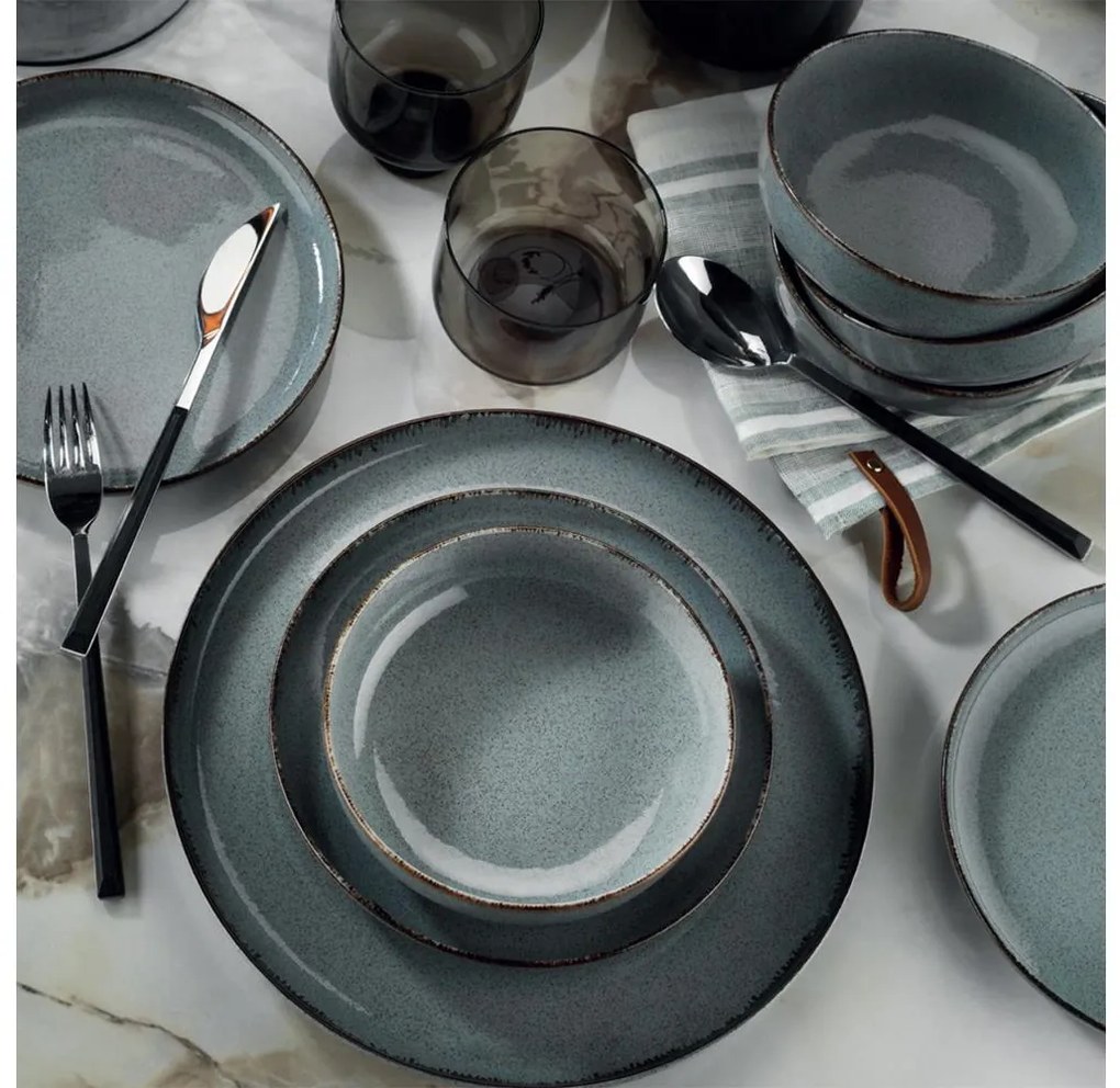 Комплект за хранене 18 части, син, порцелан