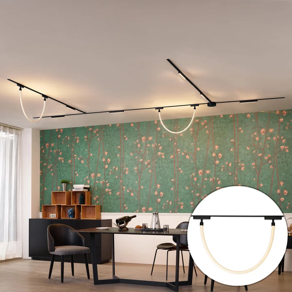 Релсова система за осветление с 6 таванни и 2 висящи лампи черни 1-фазни - Magnetic Marra Tautau