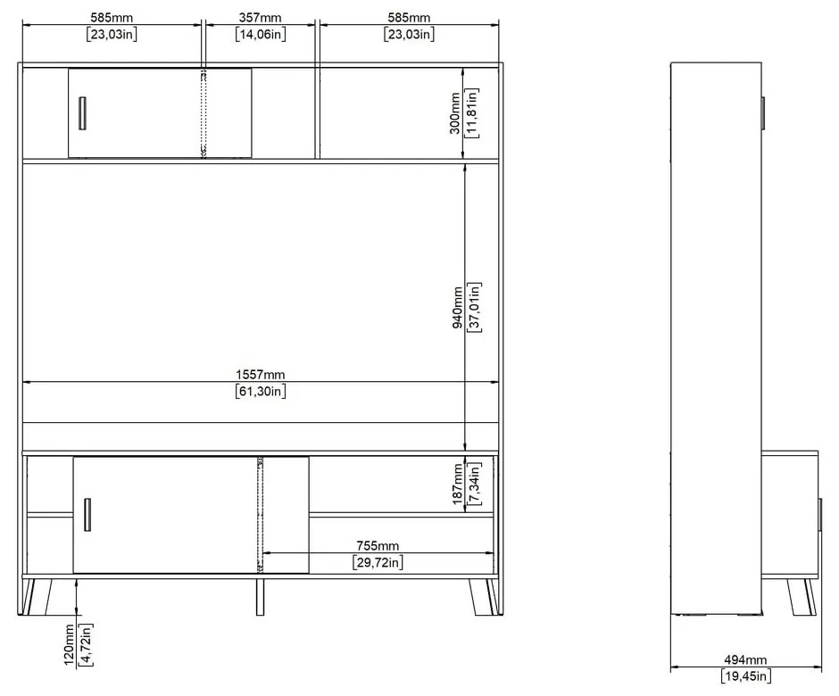 TV комплект от дъбов декор в бял и естествен цвят 159x181x48 cm Ikast – Tvilum