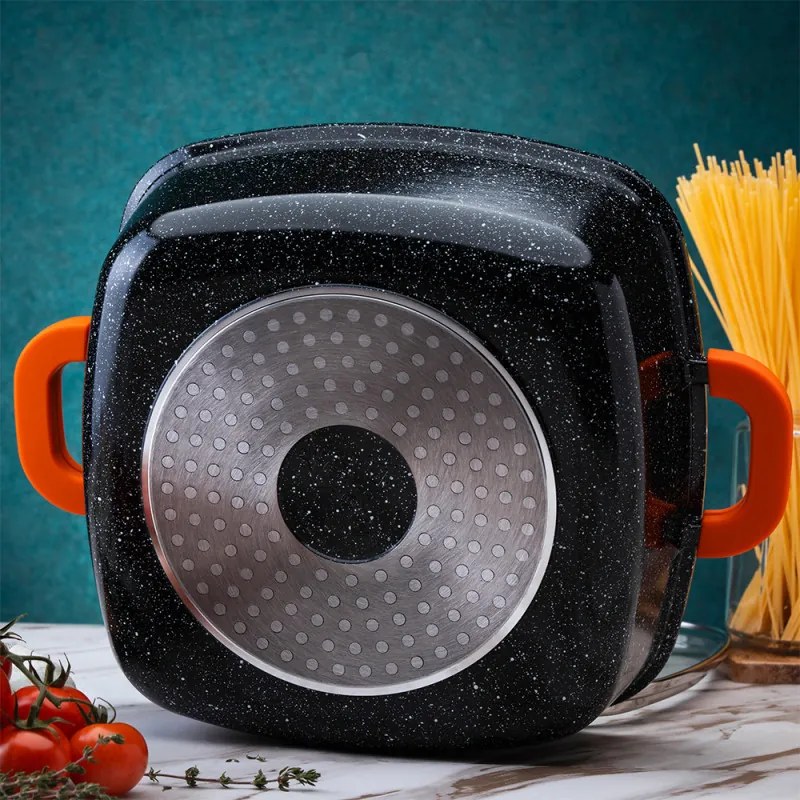 Съд за печене-ростер Oliver Voltz OV54323C24A, 24х10 см, 4.4 л, Стъклен капак, Мраморно покритие, Индукция, Черен