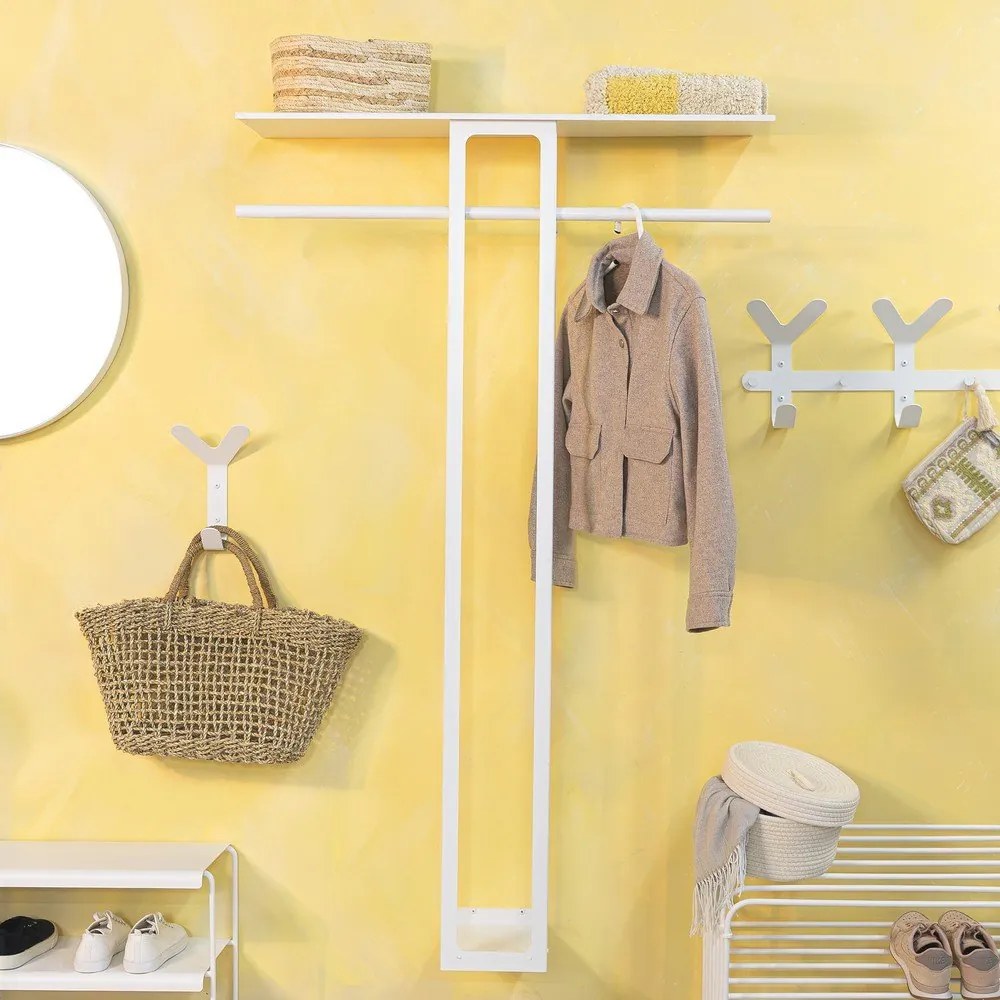 Бяла стоманена стенна закачалка с рафт 100 cm Luno Large – Spinder Design