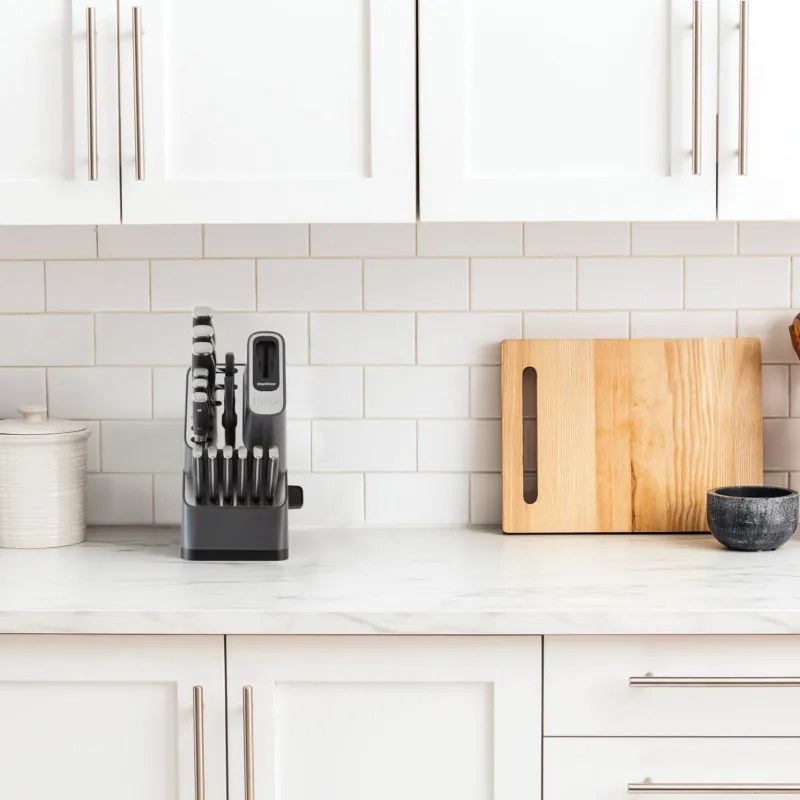 Комплект кухненски ножове с точило Ninja K32014EUUK, 14 части, StaySharp, Ергономичен дизайн, Сребрист/черен