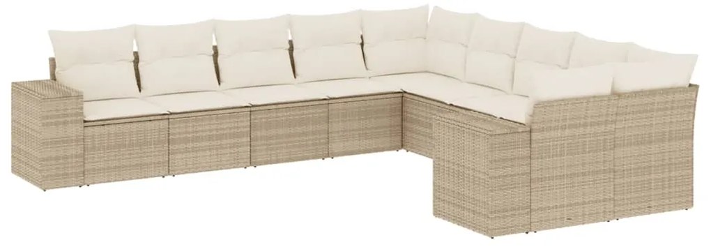 3255445 vidaXL Градински диван с възглавници, 10 части, бежов полиратан