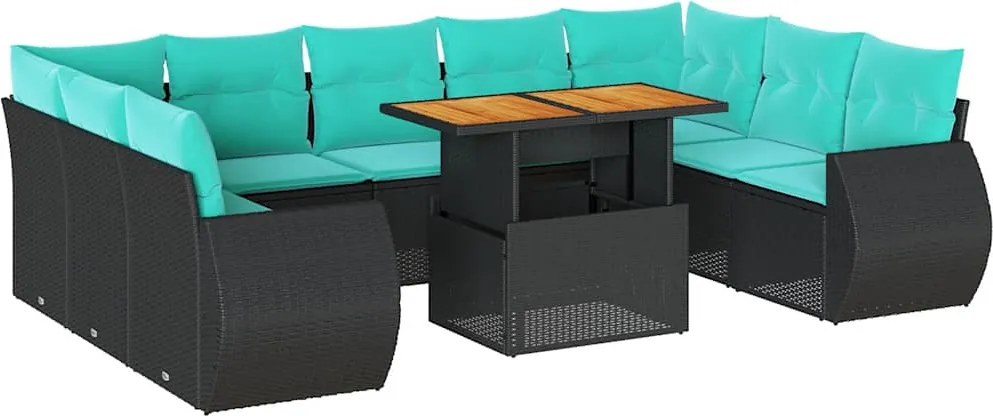 3327305 vidaXL Градински комплект диван с възглавници 10 части черен полиратан