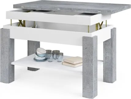 БРАВО Милениум Бетон/Бял - РАЗТЕГАТЕЛНА ХОЛНА МАСА С ПОВДИГАЩ МЕХАНИЗЪМ И С РАФТ