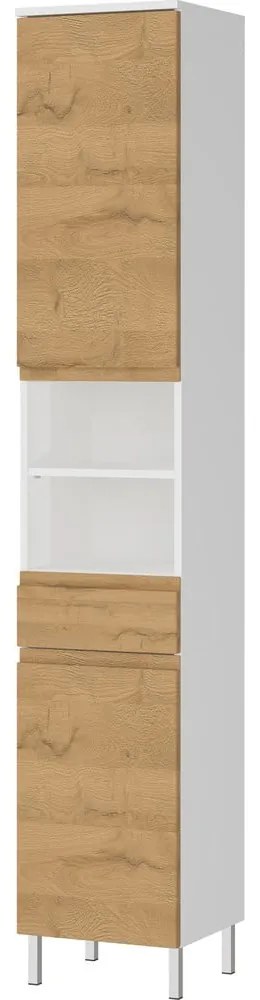 Бял висок шкаф за баня в дъбов декор 34x190 cm Torrance - Germania