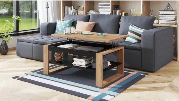 НУО Дъб Крафт злато/Черен мат -МОДЕРНА ХОЛНА МАСА С ПОВДИГАЩ СЕ ПЛОТ