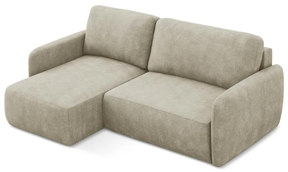 Бежов шенилов разтегателен ъглов диван с място за съхранение (ляв ъгъл) Lilo – Makamii