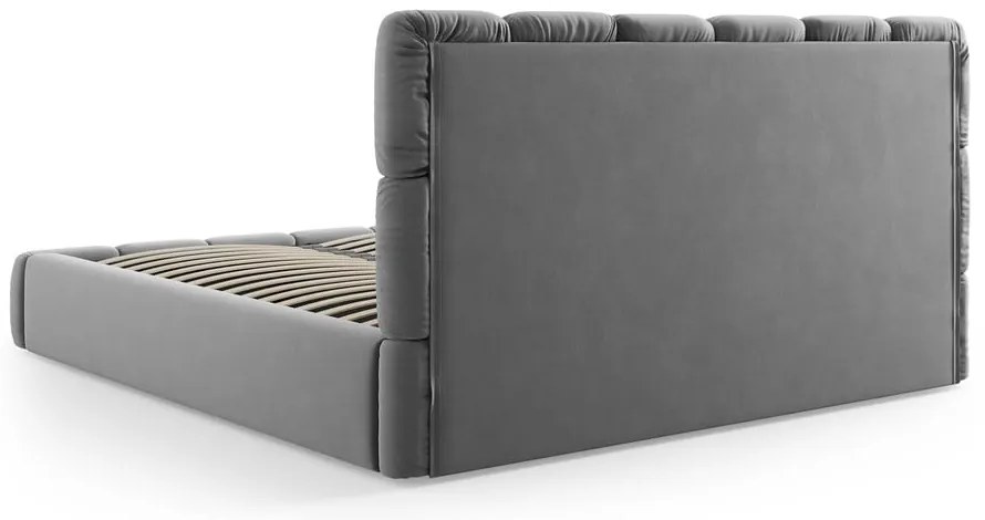 Сиво тапицирано кадифено двойно легло с място за съхранение с включена подматрачна рамка 200x200 cm Bellis – Micadoni