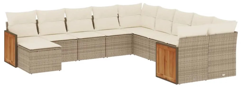3260651 vidaXL Градински диван с възглавници, 11 части, бежов полиратан