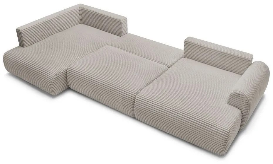 Светлосив/бежов сгъваем/с място за съхранение ъглов диван от рипсено кадифе (ляв ъгъл/U форма) Lucien – Bobochic Paris