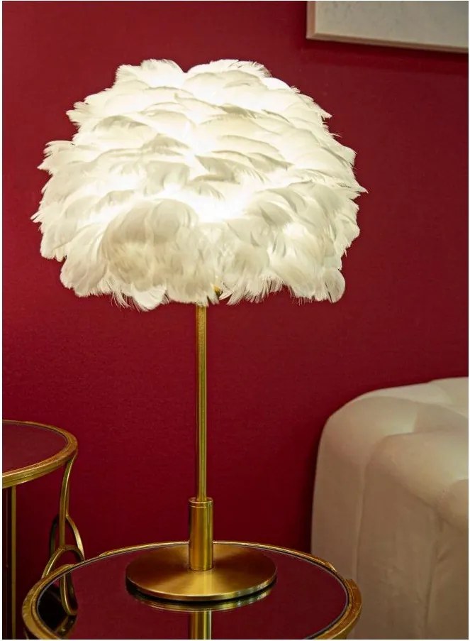 Бяла/златистa настолна лампа (височина 50 cm) Ball Feather – Mauro Ferretti