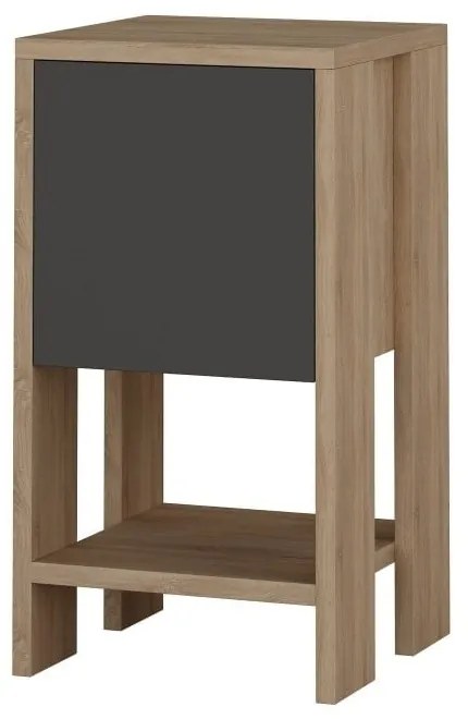 Антрацитно нощно шкафче с детайли от дъбова дървесина Garetto Ema - Homitis
