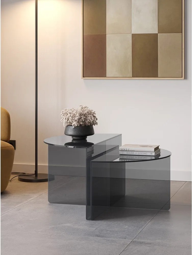 Сиви стъклени кръгли масички за кафе в комплект 2 бр. ø 80 cm Velta – MOME