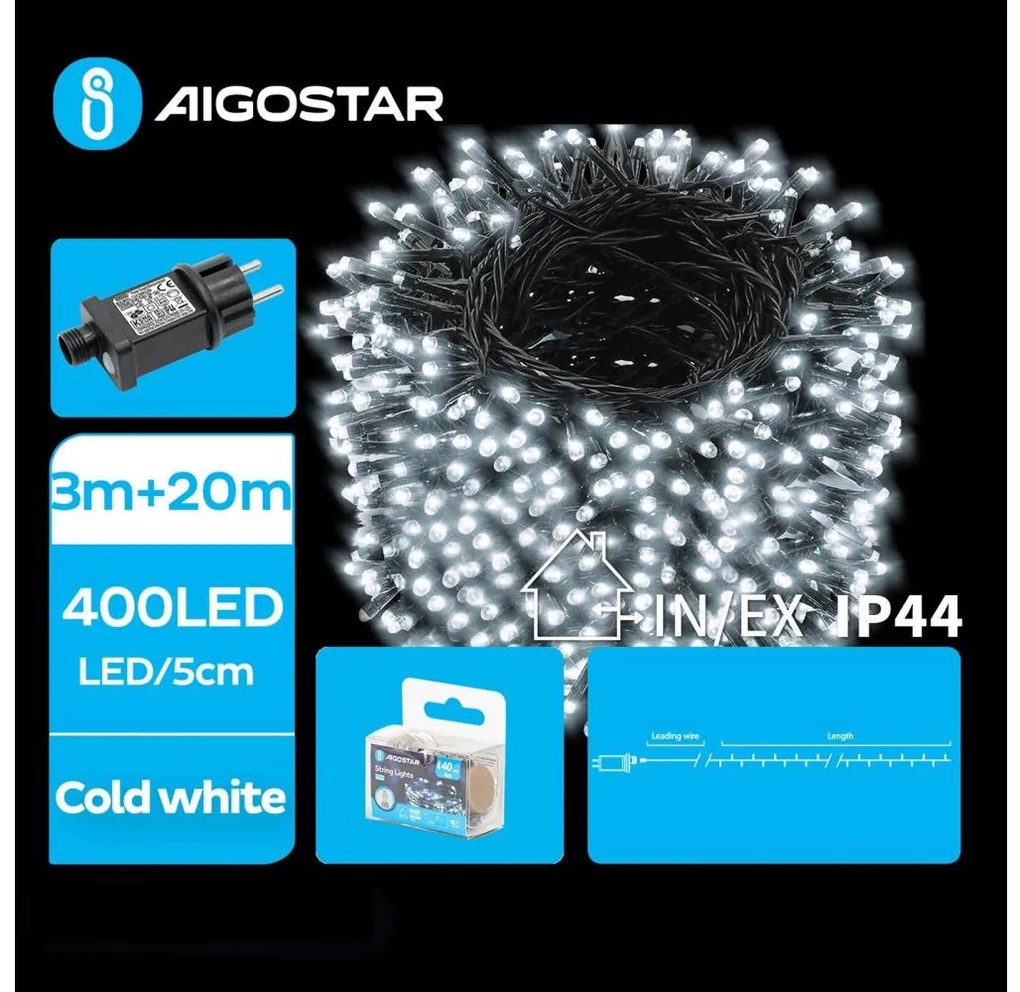 Aigostar - LED Екстериорни Коледни лампички 400xLED/8 функции 23m IP44 студено бял