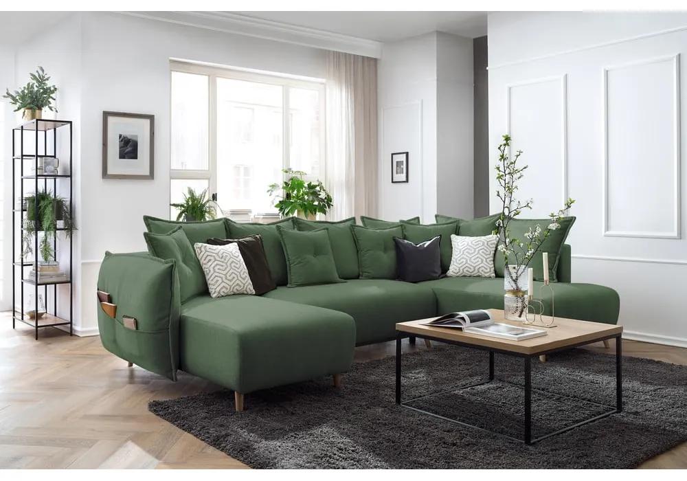 Зелен ъглов разтегателен диван (десен ъгъл/У-образна форма) Nessa - Bobochic Paris