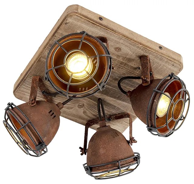 Смарт спот кафяво ръжда с дърво вкл. 4 WiFi GU10 - Gina