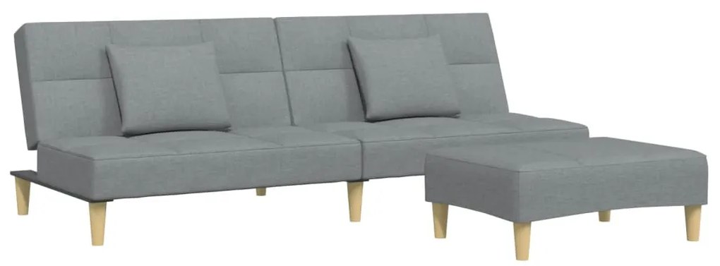 3258103 vidaXL 2-местен диван с табуретка, светлосив, текстил