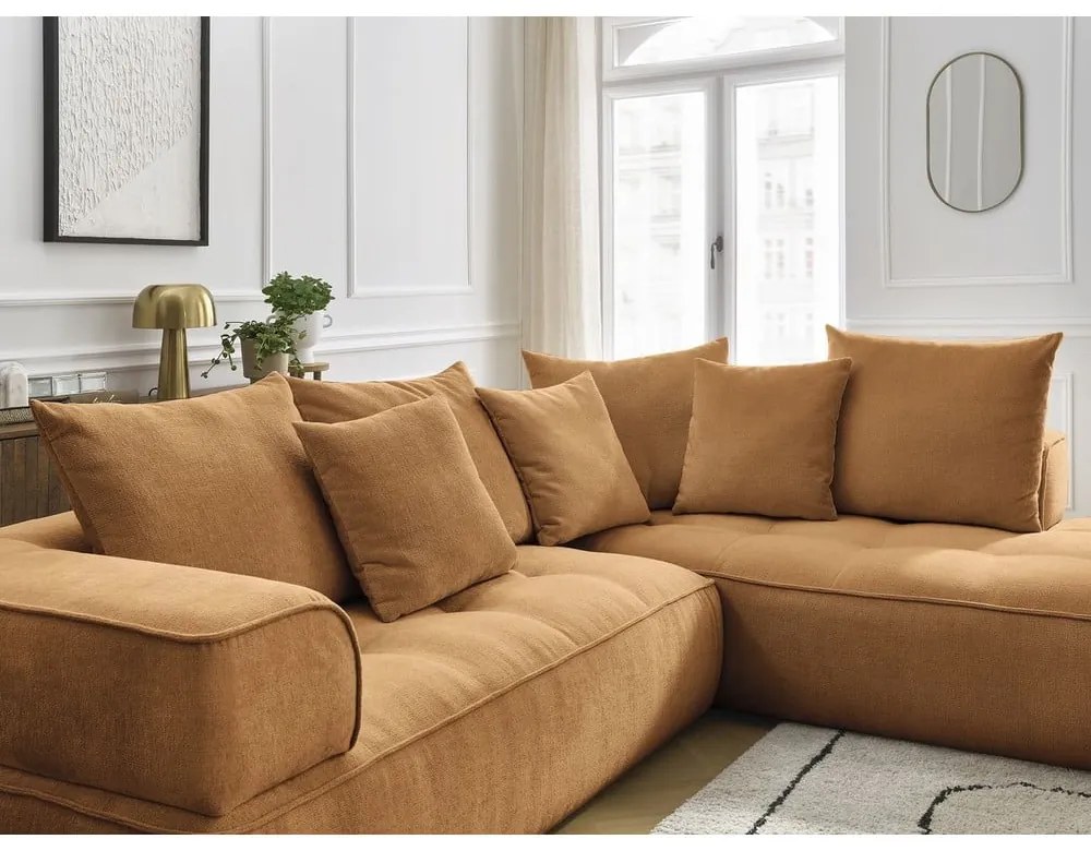 Шенилов ъглов диван в цвят горчица (ляв ъгъл/L форма) Whesley – Bobochic Paris
