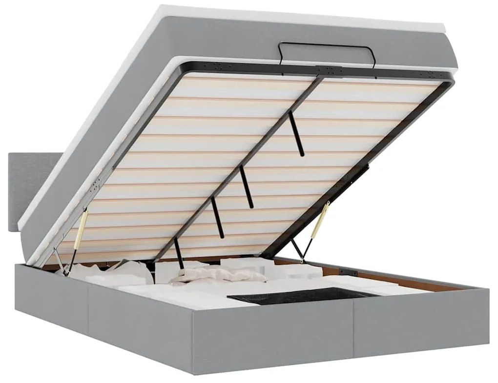 3312229 vidaXL Османска легло с матрак и LED, светлосиво, 140x200 см, плат