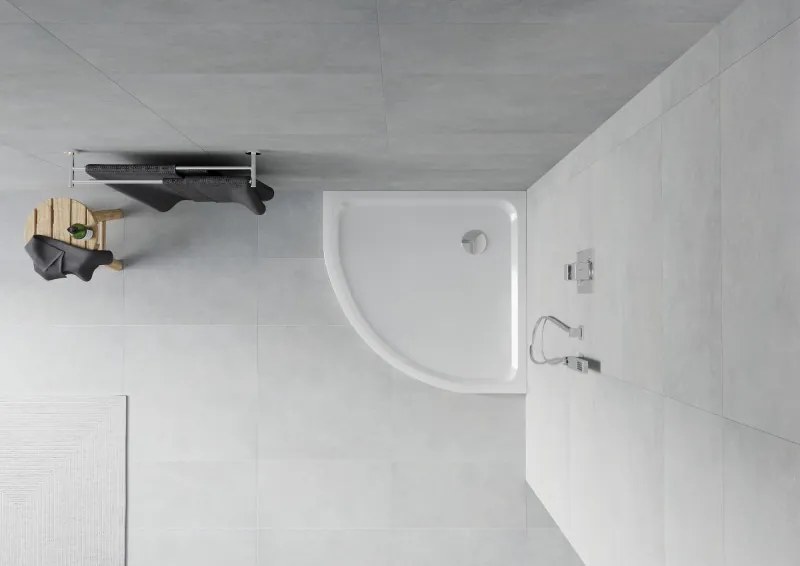 Mexen Flat полукръгъл душ-кабина slim 90 x 90 см, бял, хромиран сифон - 41109090