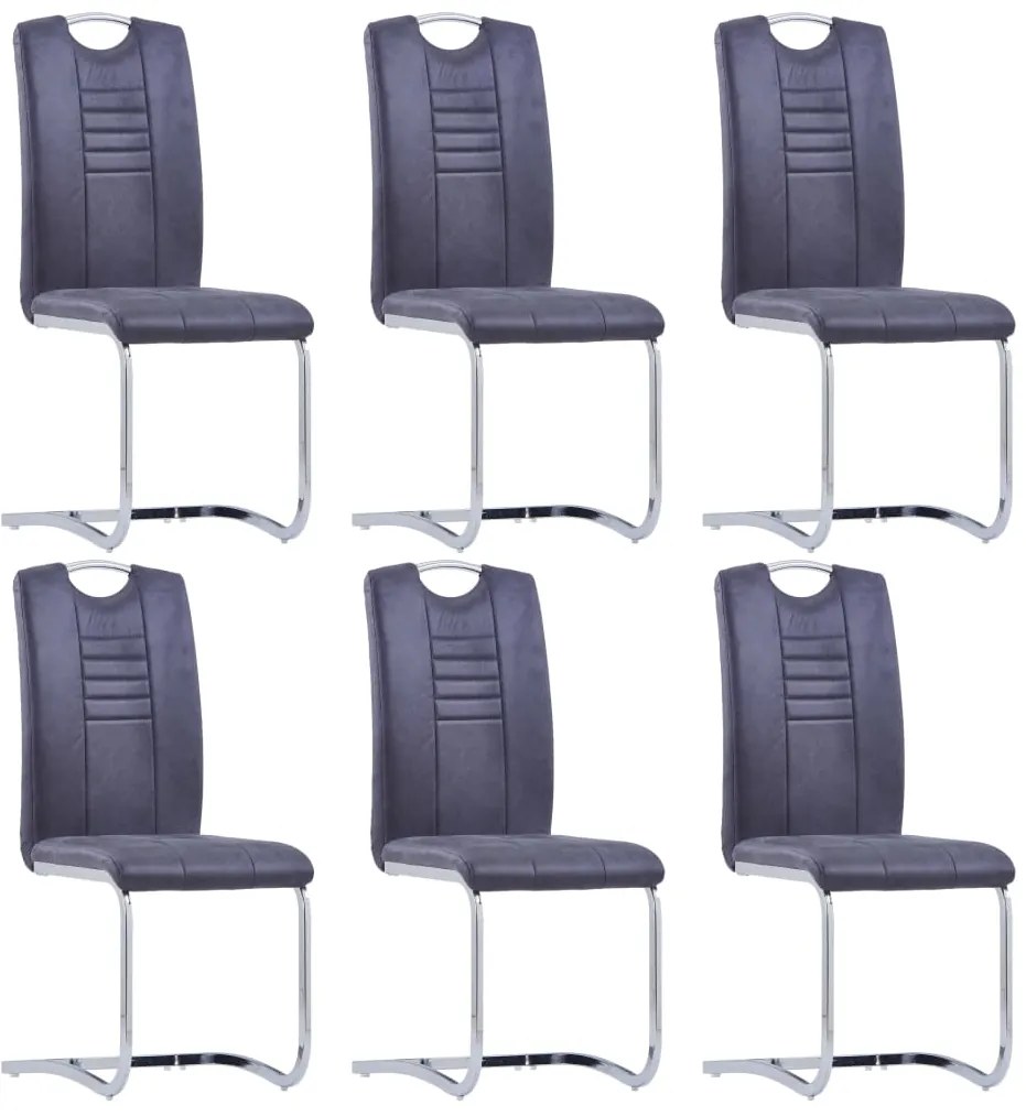 278839 vidaXL Конзолни трапезни столове, 6 бр, сиви, изкуствен велур