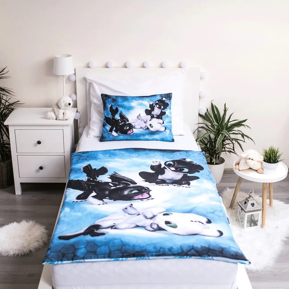 Синьо памучно детско спално бельо 100x135 cm How to Train Your Dragon "Babies" – Jerry Fabrics