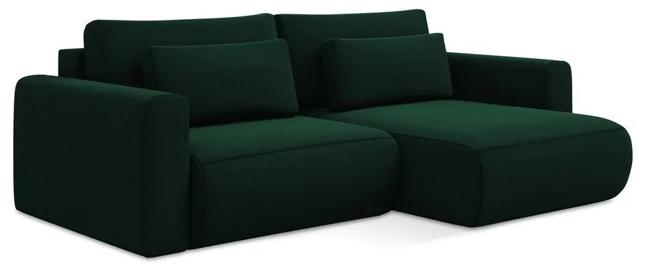 Зелен кадифен разтегателен ъглов диван с място за съхранение (десен ъгъл) Kapua – Makamii