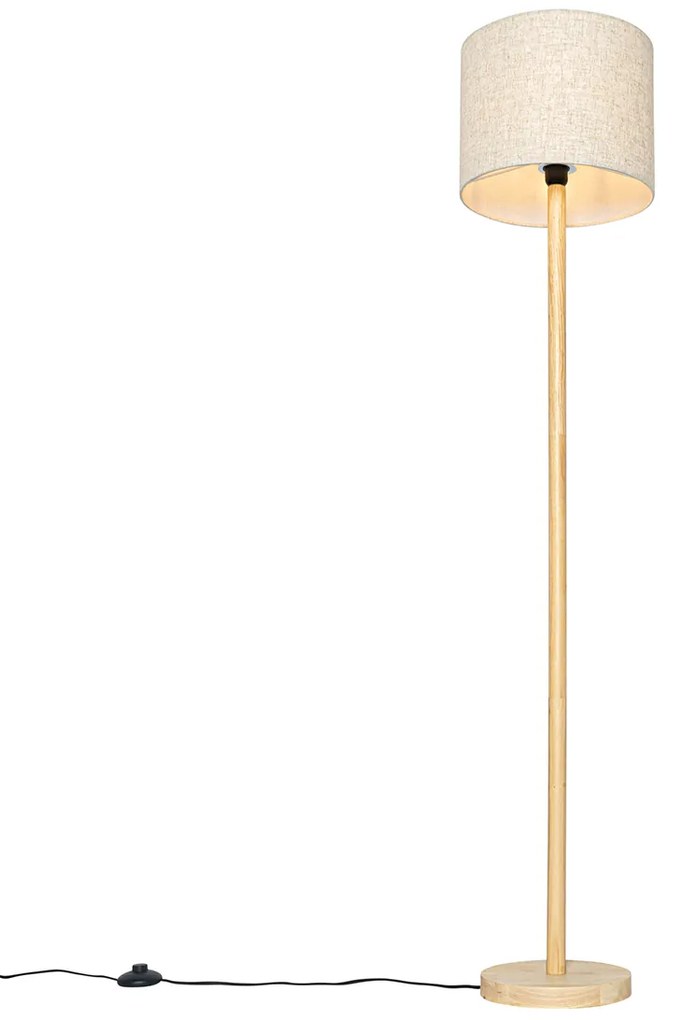 Ръстикална подова лампа дърво с ленен абажур бежов 32 см - Mels